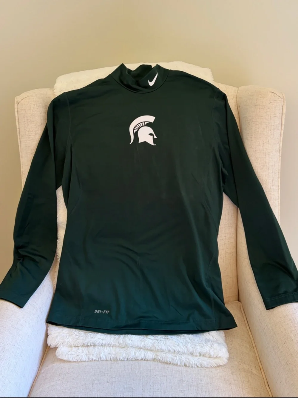 MSU Nike Dark Green Long Sleeve Top with White Logo